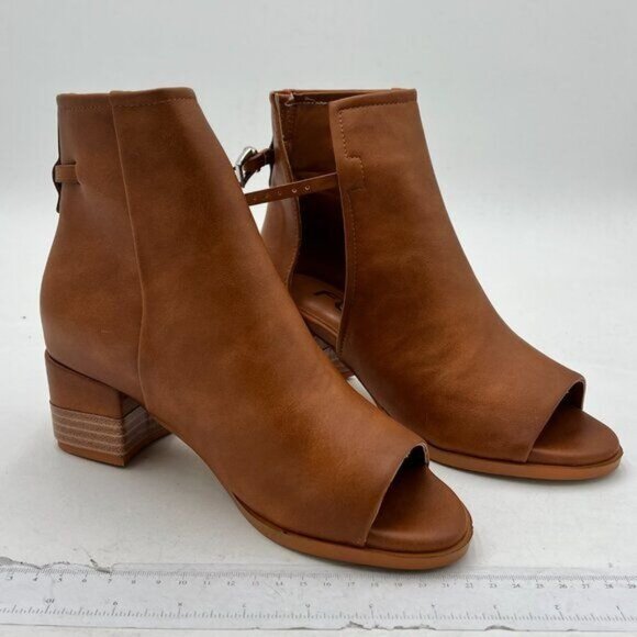 FSJ Brown Peep Open Toe Sandal Cut Out Buckle Ankle Bootie Comfortable Shoes